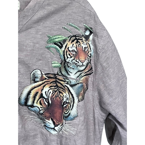 Reunion Menswear Vintage Tiger Linen Button Down Short Sleeve Shirt Size Large - Picture 4 of 5